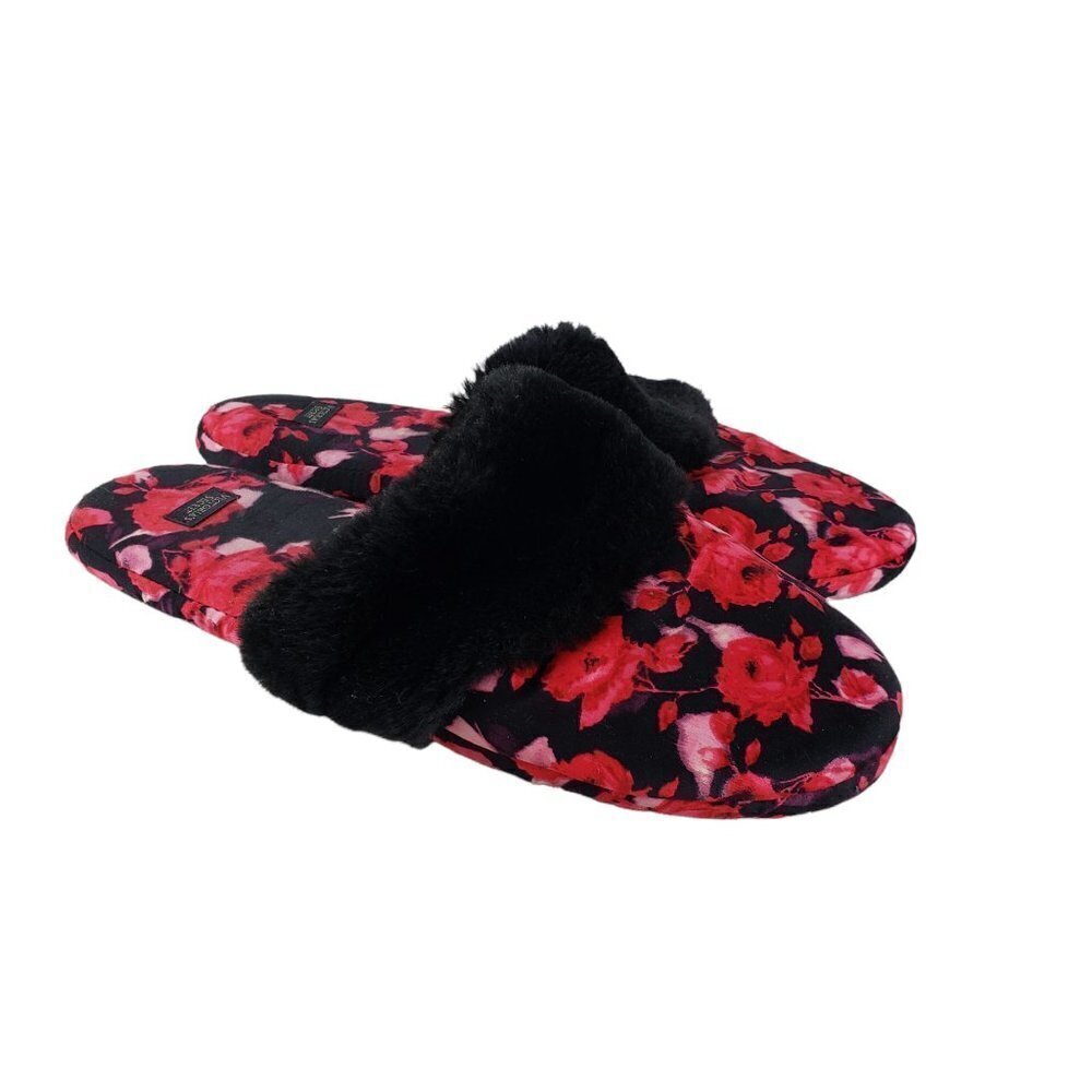 Victoria's Secret womens Large pink black rose signature satin slide slippers